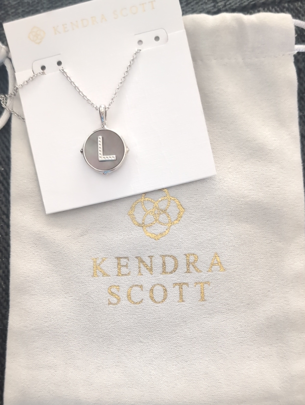 Kendra Scott Silver Necklace with Gray Initial 'L' Pendant